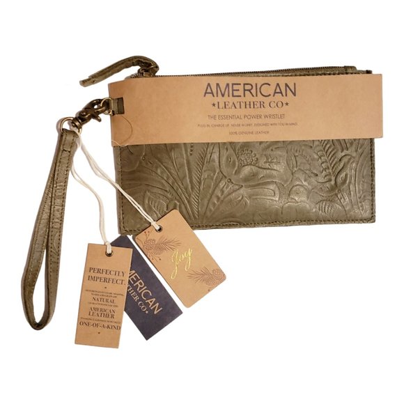 NWT American Leather Co - The Essential Power Wristlet - Tooled Leather (Olive) - Picture 1 of 10